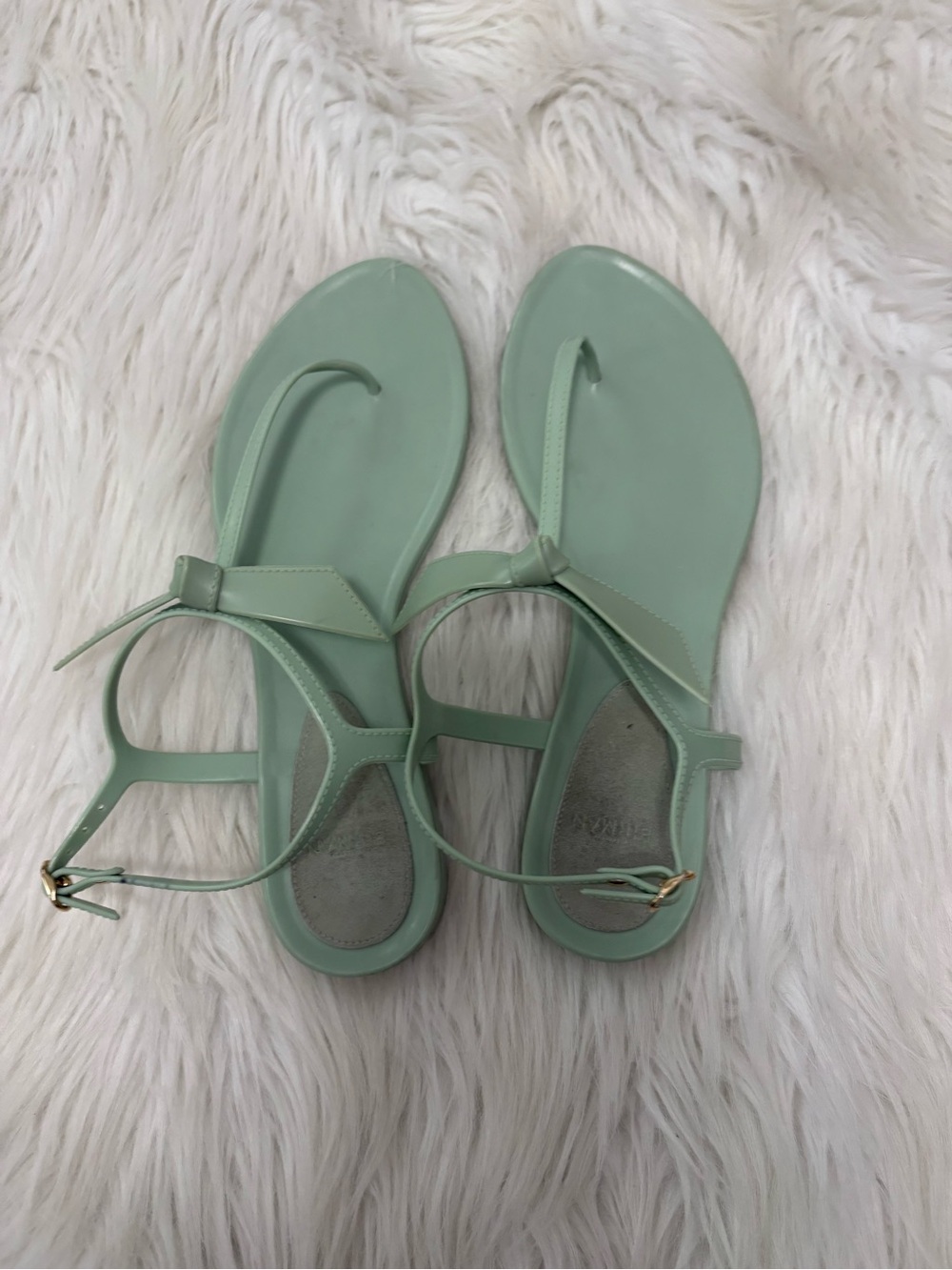 Alexandre Birman Rubber Bow Accent Mint Green T-Strap Sandals